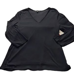 INC Tee Rib Stretch Knit V Neck Long Sleeve Black XL